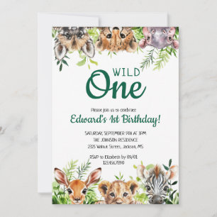 Invitation Wild One Cute Safari Animaux Premier Anniversaire