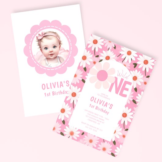 Invitation Wild One Daisy 1er Birthday Photo