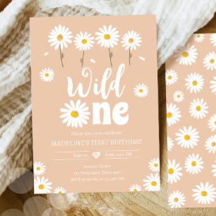 Invitation Wild One Daisy Boho Sand Creme Girl Premier annive