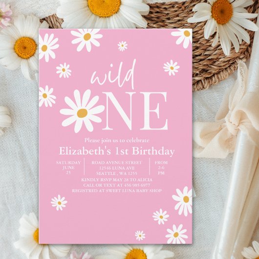 Invitation Wild One Daisy First Birthday Girl – Floral 1st
