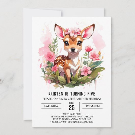 Invitation Wild One Deer Adventure Girl Anniversaire (Devant)