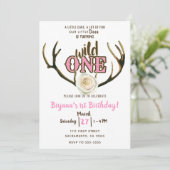 Invitation Wild One Deer Antlers Rose rose 1er anniversaire (Debout devant)