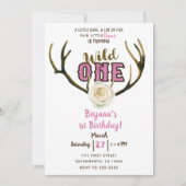 Invitation Wild One Deer Antlers Rose rose 1er anniversaire (Devant)