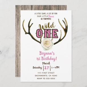 Invitation Wild One Deer Antlers Rose rose 1er anniversaire
