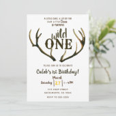 Invitation Wild One Deer Antlers Rustique 1er anniversaire fê (Debout devant)