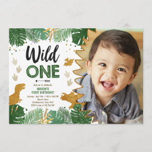 Invitation Wild One Dino Party Boy Gold Dinosaur 1er annivers