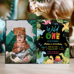 Invitation Wild One Dino Party Dinosaur 1er anniversaire Phot