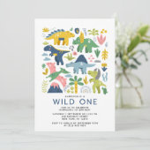 Invitation Wild One Dino Party mignonne Dinosaures moderne d' (Debout devant)