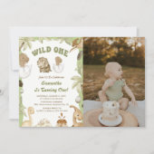 Invitation Wild One Dinosaur Boy 1er photo d'anniversaire (Devant)