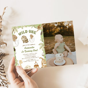 Invitation Wild One Dinosaur Boy 1er photo d'anniversaire