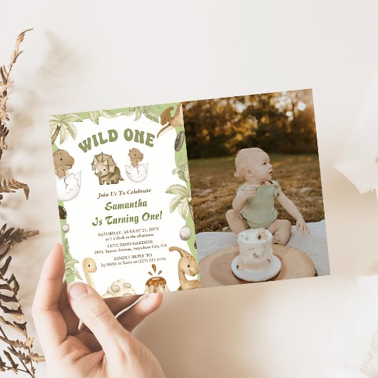 Invitation Wild One Dinosaur Boy 1er photo d'anniversaire