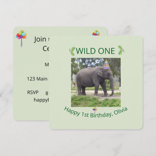 Invitation Wild One Elephant Birthday Party Invite Design (Devant / Derrière)