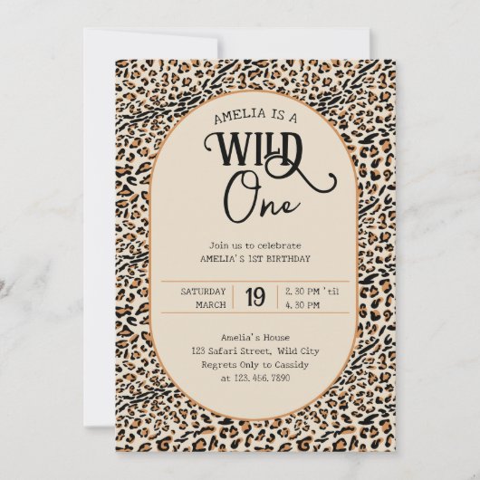 Invitation Wild One Empreinte de léopard Neutre 1er anniversa (Devant)