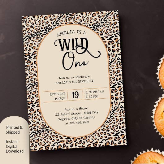 Invitation Wild One Empreinte de léopard Neutre 1er anniversa