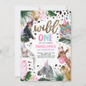 Invitation Wild One Empreinte de léopard Safari Animaux 1er a (Devant)