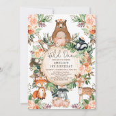 Invitation Wild One Fall Floral Woodland Animaux 1er annivers (Devant)