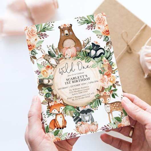Invitation Wild One Fall Floral Woodland Animaux 1er annivers