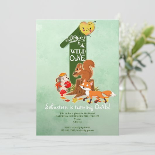 Invitation Wild ONE Fall Forêt forestière Anniversaire de enf (Debout devant)