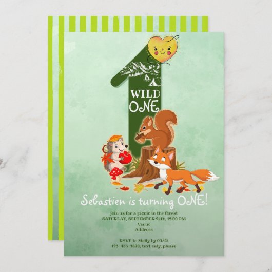 Invitation Wild ONE Fall Forêt forestière Anniversaire de enf (Devant / Derrière)