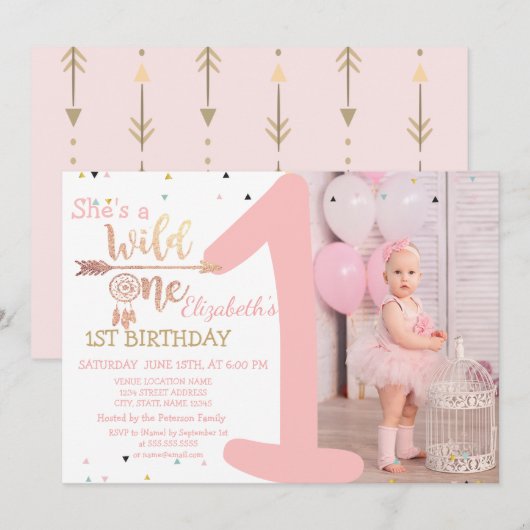 Invitation Wild One, Flèches, Dream Catcher Votre Photo Anniv (Devant / Derrière)