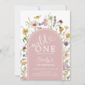Invitation Wild One Fleur sauvage Blush rose 1er anniversaire (Devant)