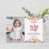 Invitation Wild One Fleur sauvage Photo First Birthday Party (Debout devant)