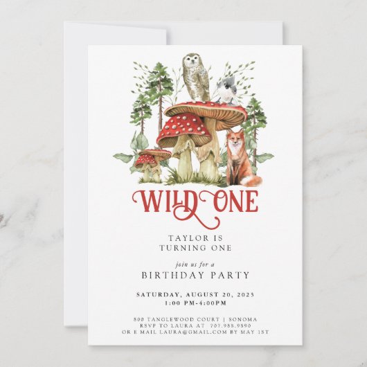 Invitation Wild One Forest Animaux 1er Anniversaire (Devant)