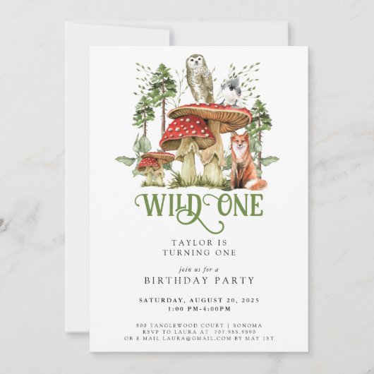 Invitation Wild One Forest Animaux 1er Anniversaire (Devant)
