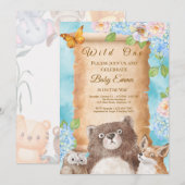 Invitation Wild One Forest Baby Shower Watercolor Art (Devant / Derrière)
