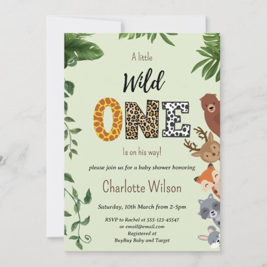 Invitation Wild One forêt verdure bébé garçon douche (Devant)