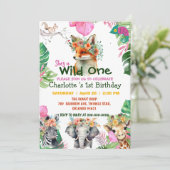 Invitation Wild One Fox Safari jungle 1er Animaux Anniversair (Debout devant)