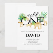Invitation WILD ONE Garçon 1er Anniversaire Gold Foil Animaux (Devant / Derrière)