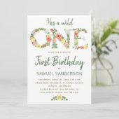 Invitation Wild ONE garçon typographie florale script 1er ann (Debout devant)