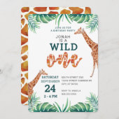 Invitation WILD ONE girafe premier anniversaire zoo de fête (Devant / Derrière)