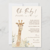 Invitation Wild One Giraffe Daisy Floral Genre Neutre Bébé (Devant)