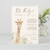 Invitation Wild One Giraffe Daisy Floral Genre Neutre Bébé (Debout devant)