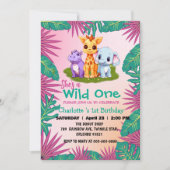 Invitation Wild One Giraffe Hippo jungle 1er Anniversaire ani (Devant)