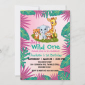 Invitation Wild One Giraffe jungle de singe 1er Anniversaire (Devant)