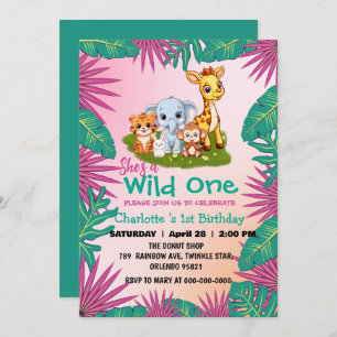Invitation Wild One Giraffe jungle de singe 1er Anniversaire 