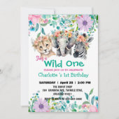 Invitation Wild One Giraffe zèbre jungle 1er Animaux Annivers (Devant)