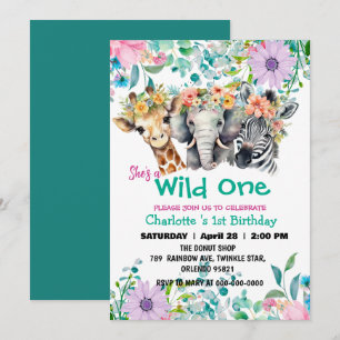 Invitation Wild One Giraffe zèbre jungle 1er Animaux Annivers