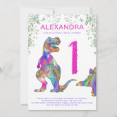 Invitation Wild One Girls T Rex 1er anniversaire (Devant)