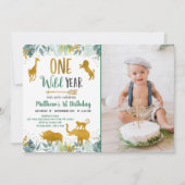 Invitation Wild One Green Safari Gold Anniversaire (Devant)