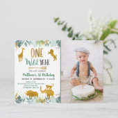 Invitation Wild One Green Safari Gold Anniversaire (Debout devant)