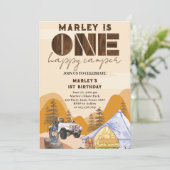 Invitation wild One Happy Camper Woodland 1er anniversaire (Debout devant)