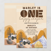 Invitation wild One Happy Camper Woodland 1er anniversaire (Devant / Derrière)