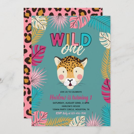Invitation Wild ONE | Invitations Leopard (Devant / Derrière)