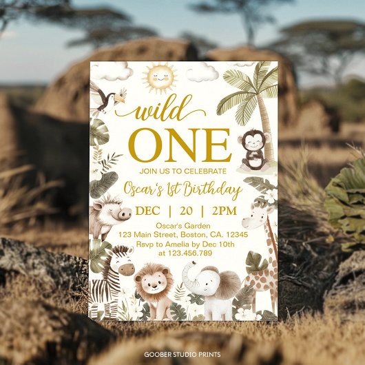 Invitation Wild One Jungle Animals 1st Birthday Party