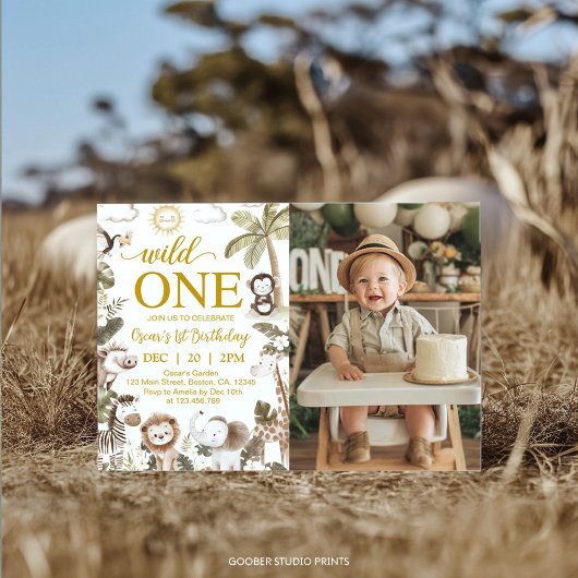Invitation Wild One Jungle Animals 1st Birthday Party Photo