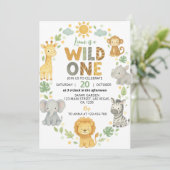 Invitation Wild One Jungle Animals Safari 1st Birthday (Debout devant)